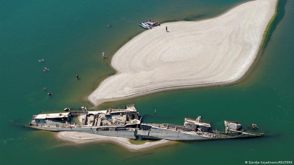 Low water levels in the Danube revealing Nazi shipwrecks